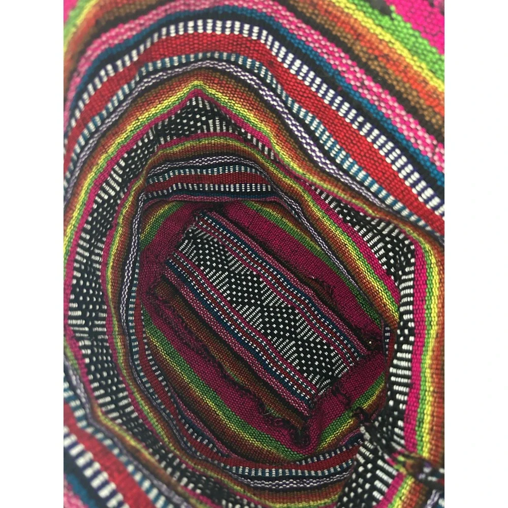 Artesanias Pinzon Woven Boho Backpack Multi Color Striped Drawstring Bag